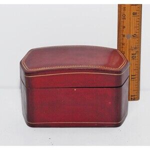 Vintage Embossed Brown Leather Gilt Playing Card Holder Box Italy Double Deck